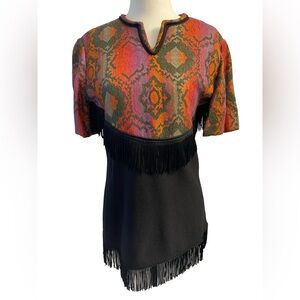 Vintage Upcycled Fringe Accent Multicolor Women's Top Pit 18 Size S